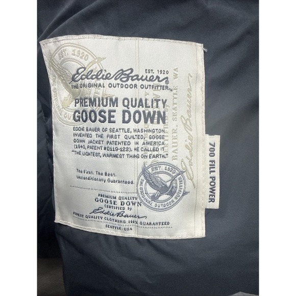 Eddie Bauer Down Puffer Vest Full Zip 700 Power Fill EB700 Gray Goose Men Medium - Picture 9 of 13